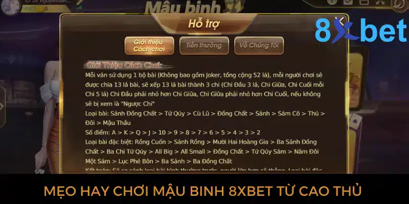 Mậu binh 8xbet: Sòng bài trực tuyến uy tín, thưởng lớn Mẹo hay chơi mậu binh 8xbet từ cao thủ